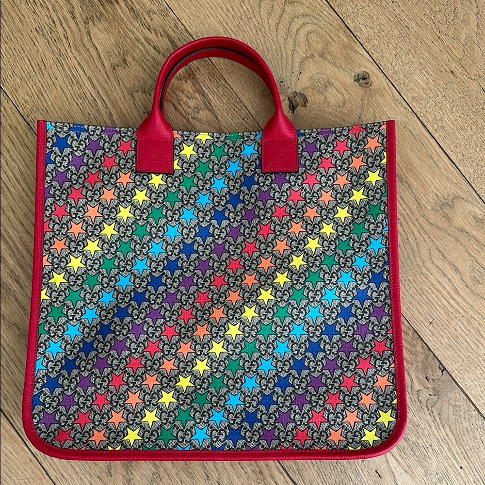 Red Geometric Pattern Tote Bag with Bright Handles